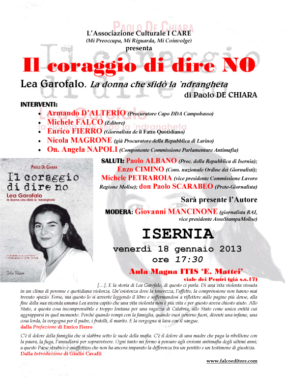 Manifesto Iniziativa IL CORAGGIO DI DIRE NO, Paolo De Chiara, 18 gennaio 2013, Isernia